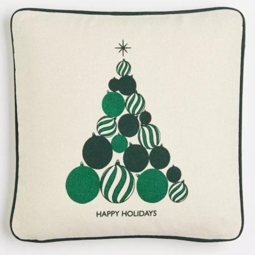 SO CUTE! Light & Dark Green Ornament Tree Pillow Cover 16"x16" H&M 1ct NWT
